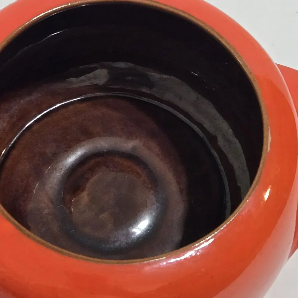 Vintage ~ FRANKOMA ~ 4V Bean Pot Ceramic Casserole Dish‎ ~ Red rustic MCM
